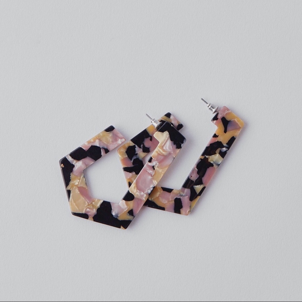 Large Multi Tortoise Resin Hoop Earrings